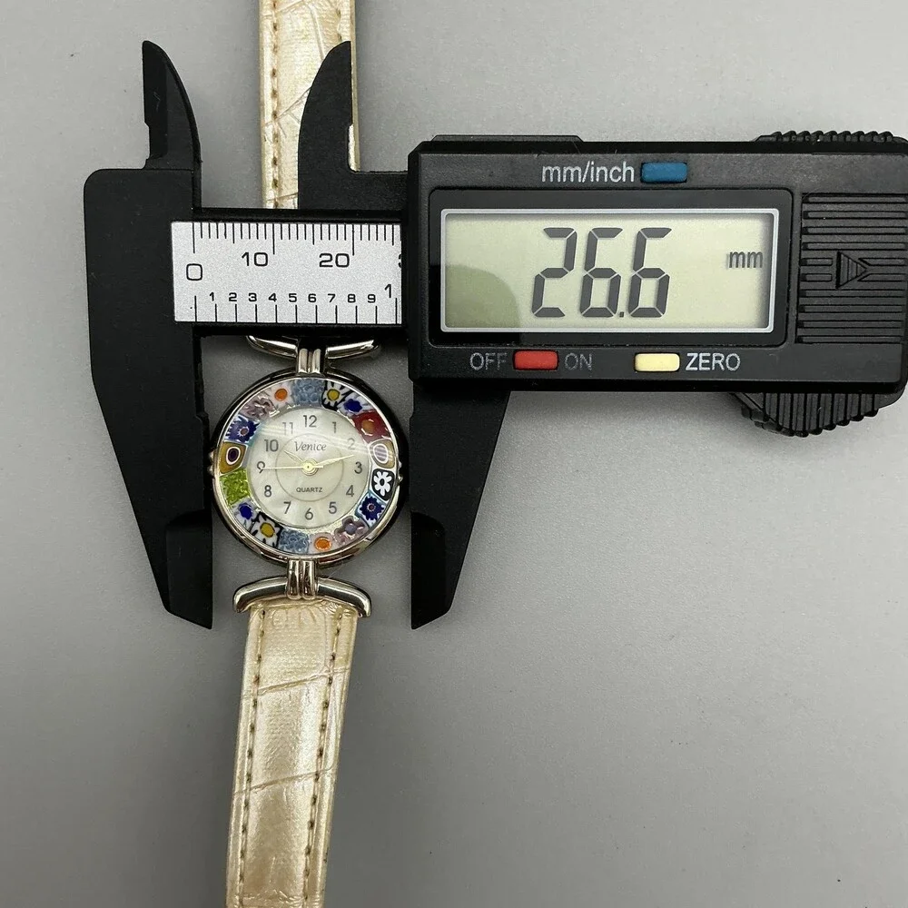 Venice Womens Watch 27mm Multicolor Floral Bezel Gold Tone Leather New Battery